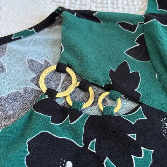 Adrienne Vittadini women’s size large floral 3/4 sleeve blouse with gold circles - Picture 5 of 9